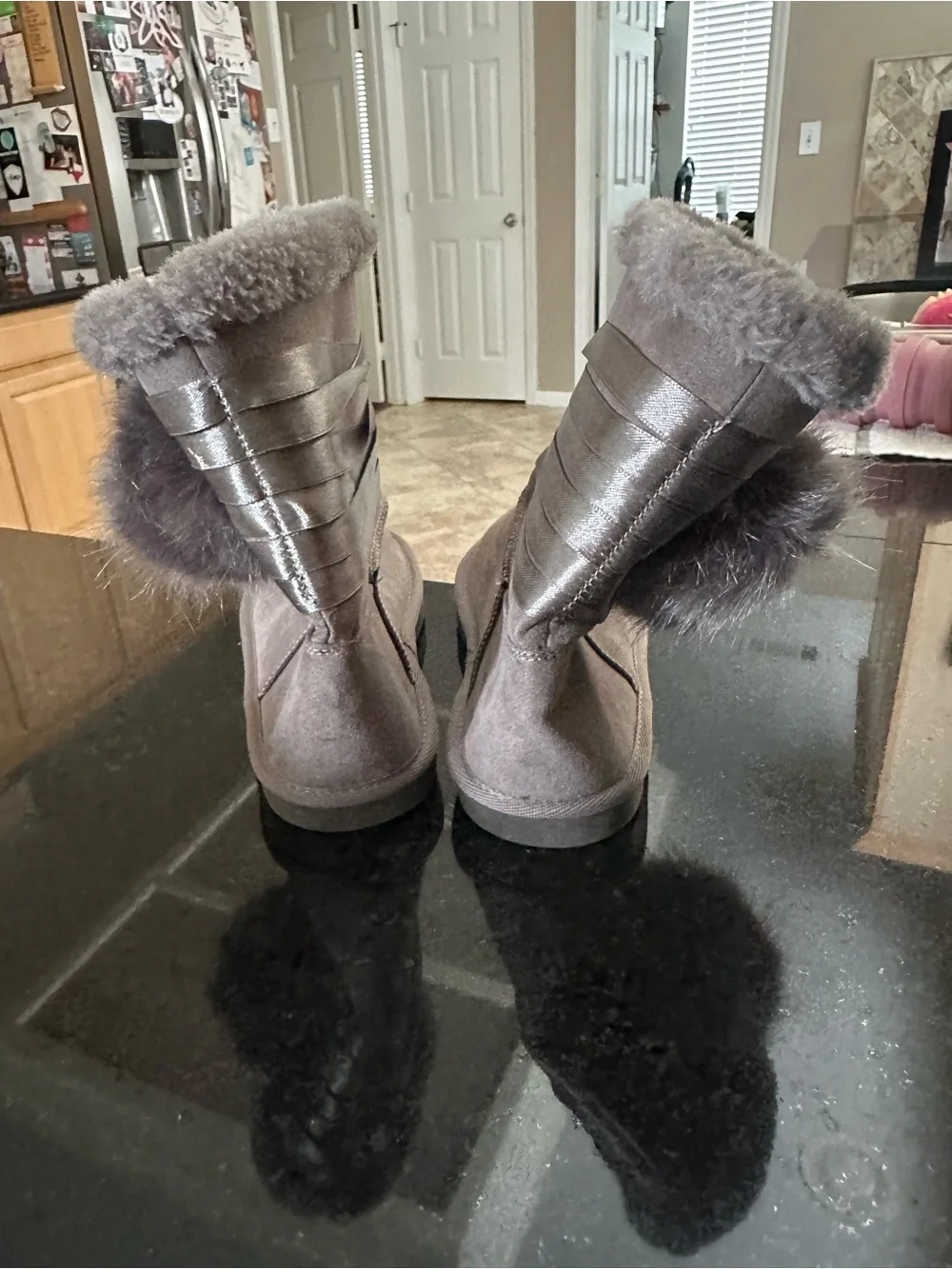 Justice Gray Faux Fur Trim Girls' Winter Boots